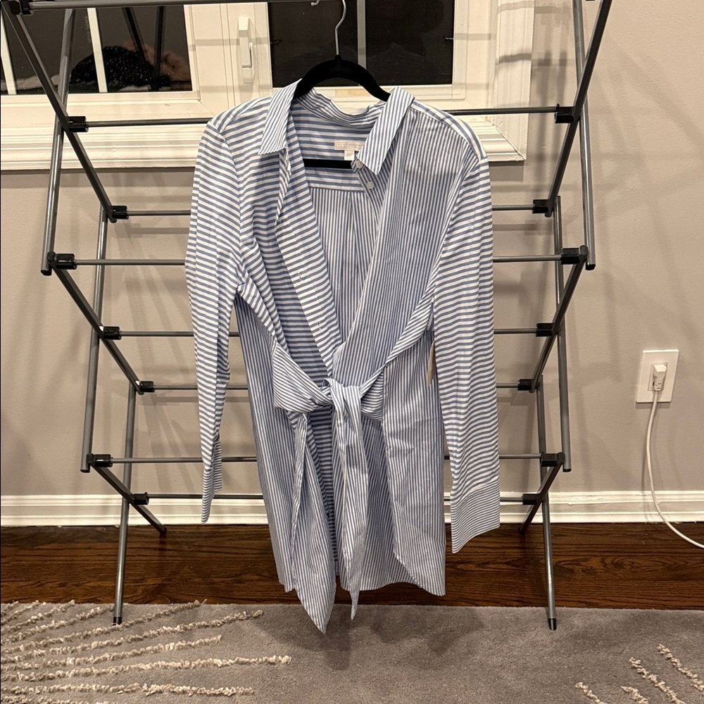 14th & Union Blue and White Striped Swim Coverup with Tie Front